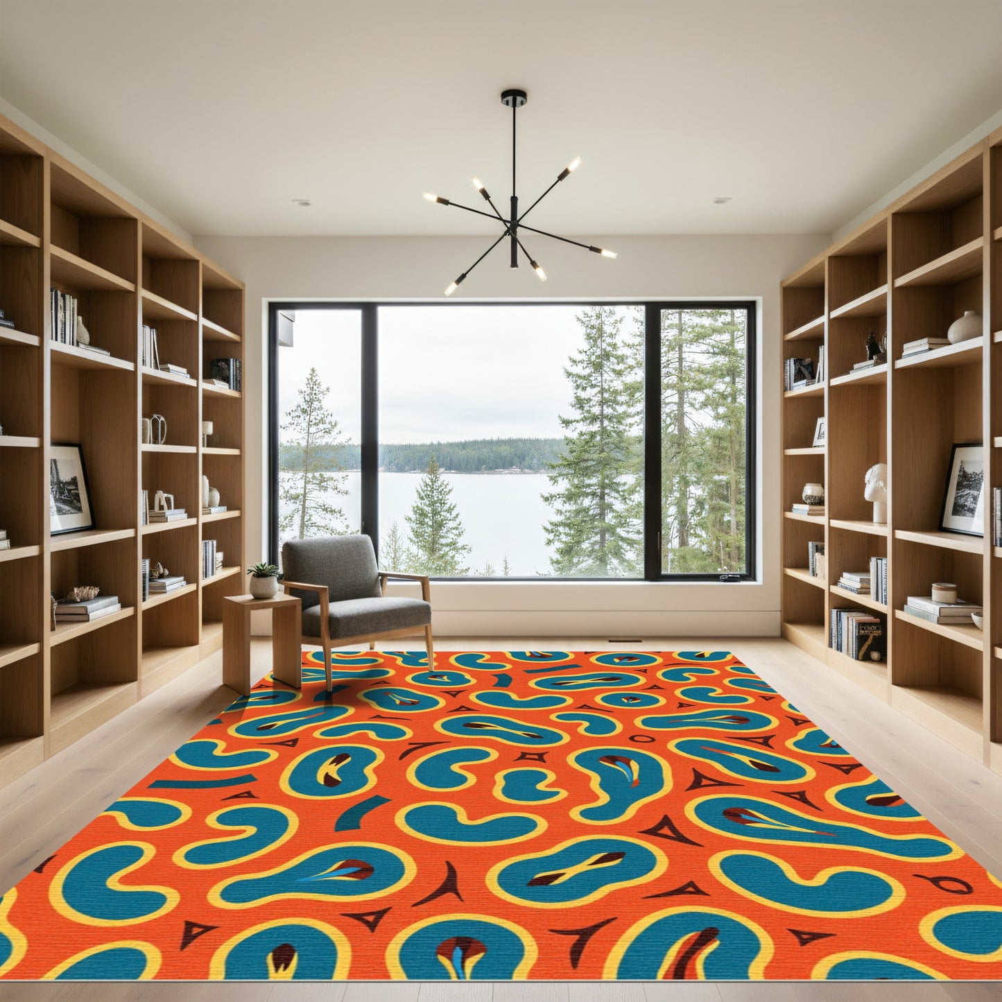 Retro Blue Organic Blob Composition Rug