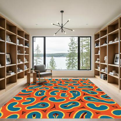 Retro Blue Organic Blob Composition Rug