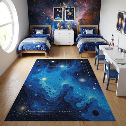 Deep Blue Cosmic Nebula Starry Rug