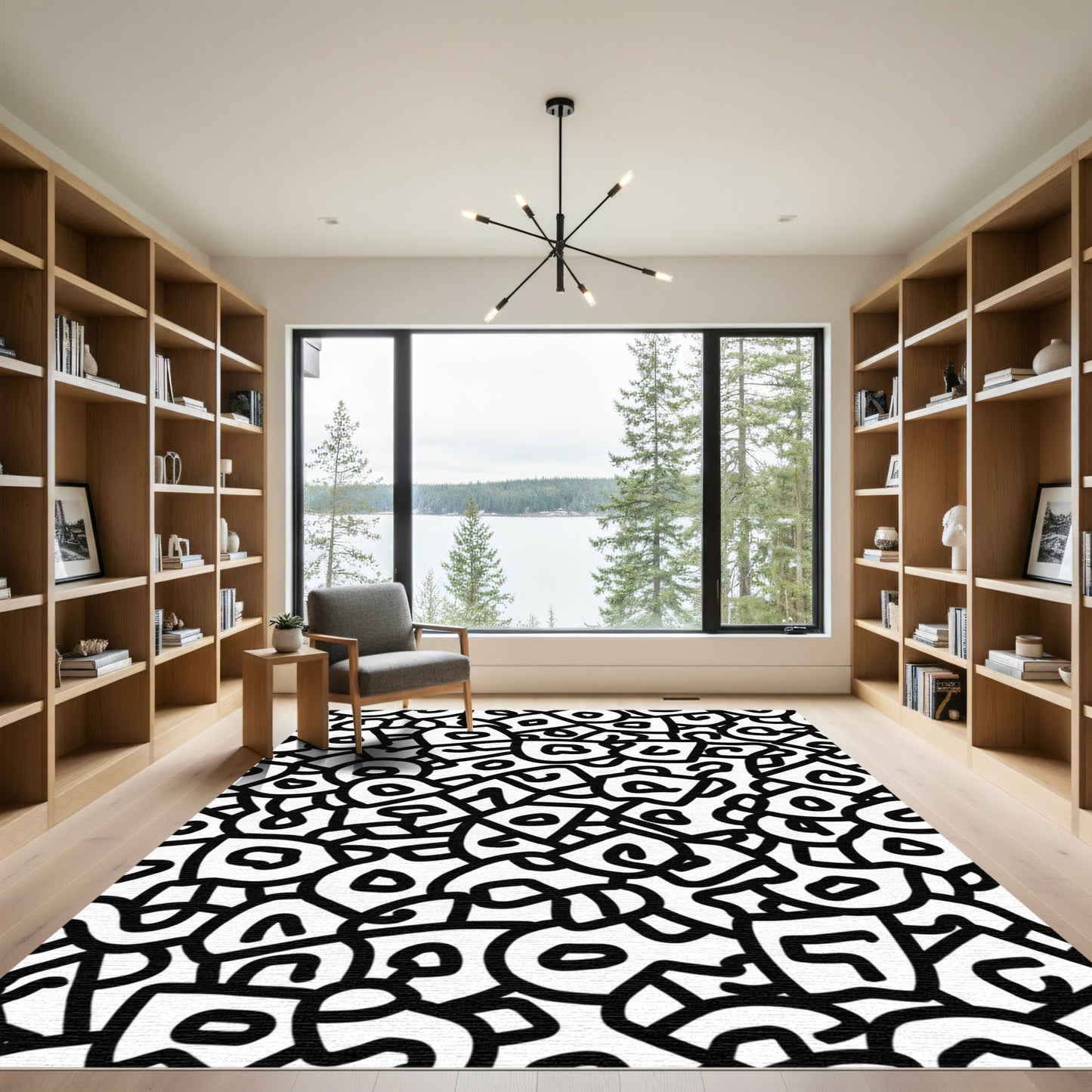 Abstract Black White Organic Shapes Rug