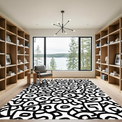 Abstract Black White Organic Shapes Rug