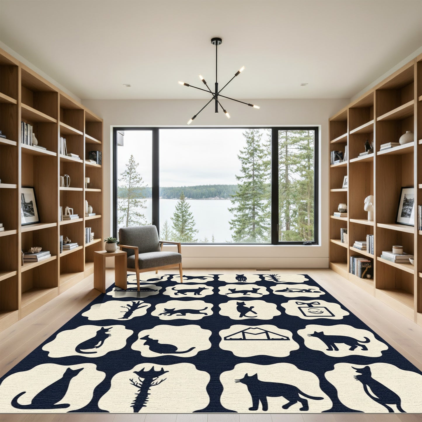 Dark Blue Feline Silhouette Collection Rug