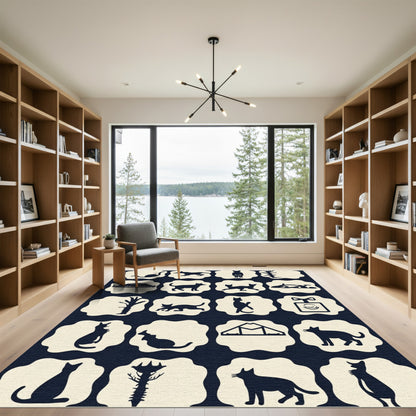 Dark Blue Feline Silhouette Collection Rug