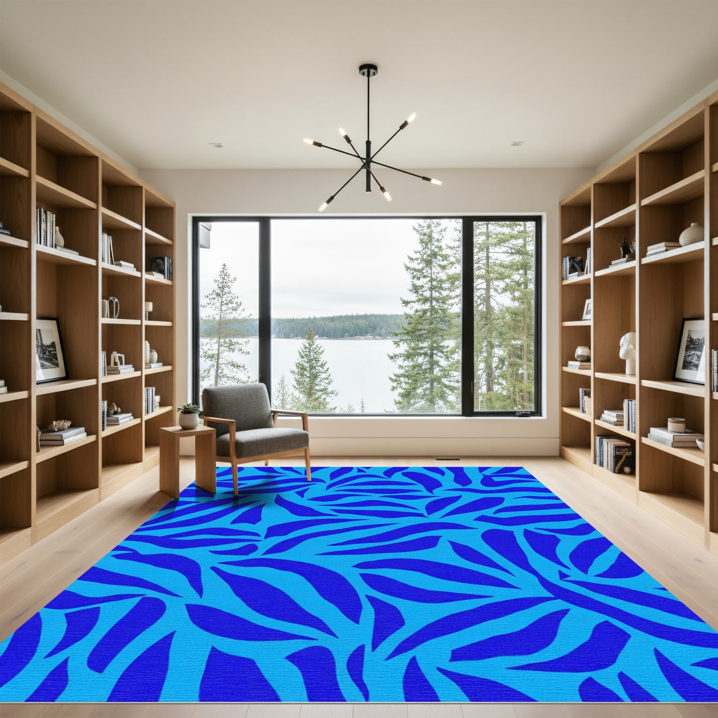 Electric Blue Abstract Brush Strokes Rug