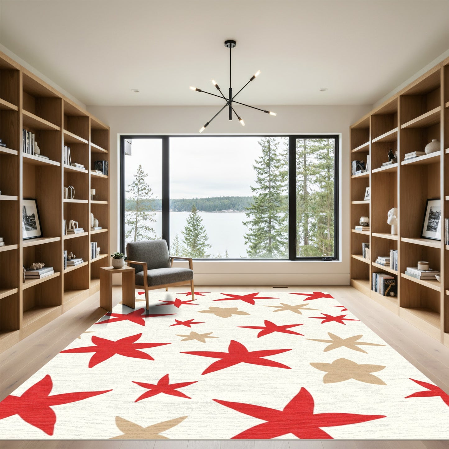 Red Tan Starburst Scatter Rug