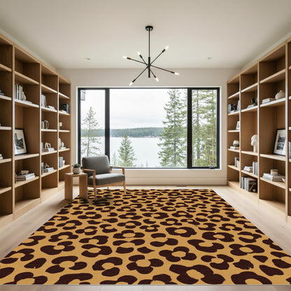 Golden Brown Floral Animal Print Rug