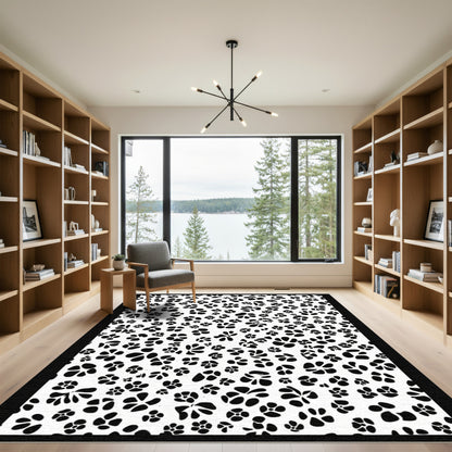 Black White Scattered Floral Elements Rug
