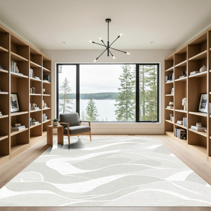 Cream Rippling Abstract Wave Rug