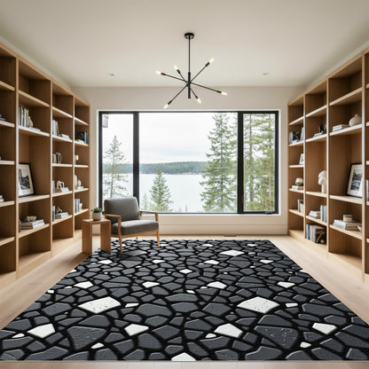 Modern Monochrome Abstract Stone Puzzle Rug