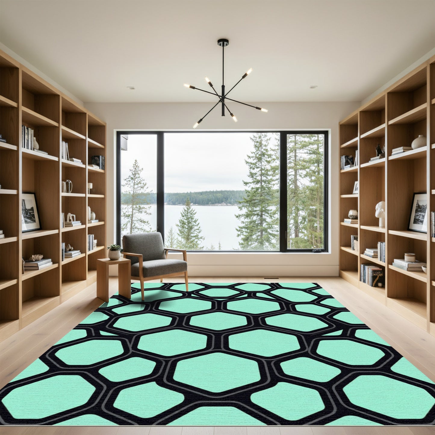 Modern Mint Geometric Honeycomb Grid Rug