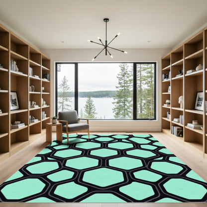 Modern Mint Geometric Honeycomb Grid Rug