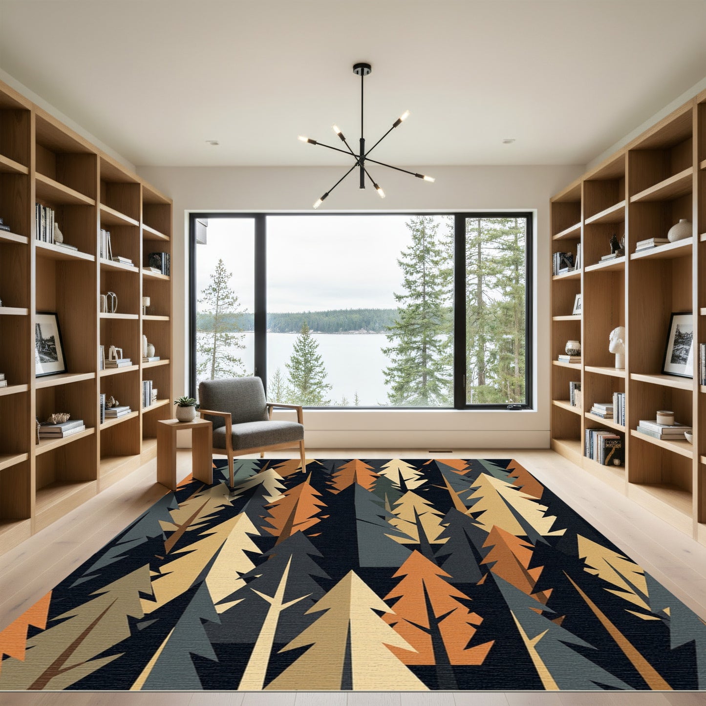 Geometric Forest Pine Tree Conifer Art Rug