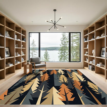 Geometric Forest Pine Tree Conifer Art Rug