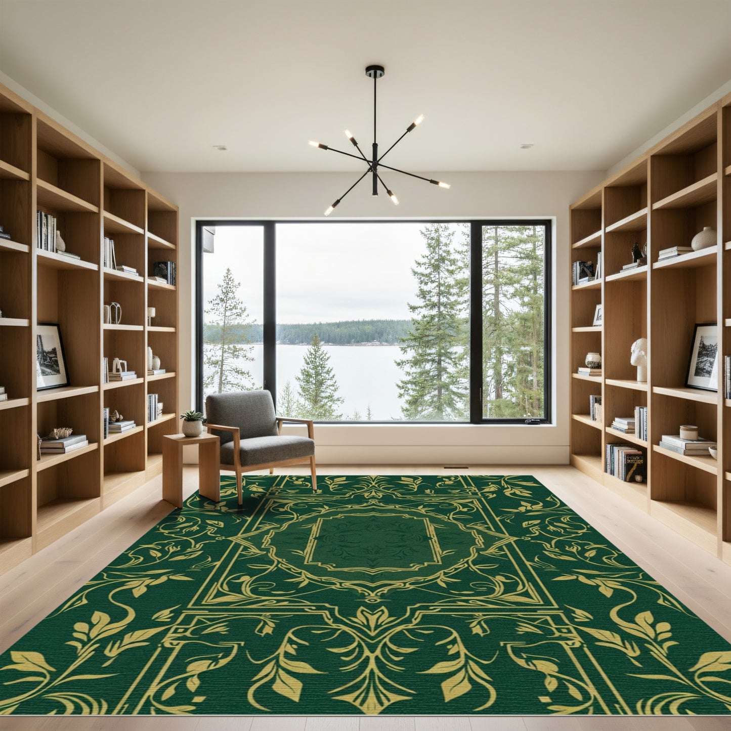 Emerald Gold Vintage Floral Frame Rug