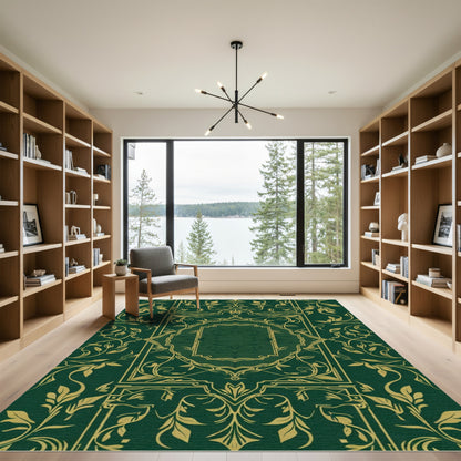 Emerald Gold Vintage Floral Frame Rug