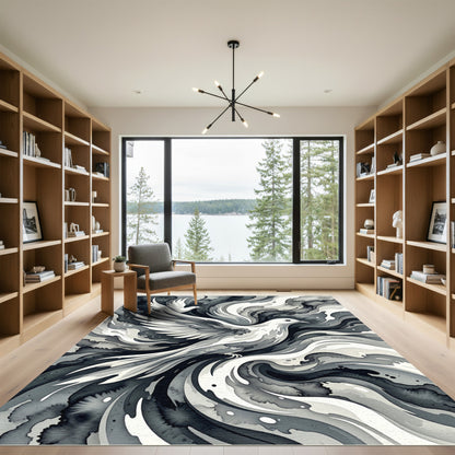Monochromatic White Doves Swirling Clouds Rug