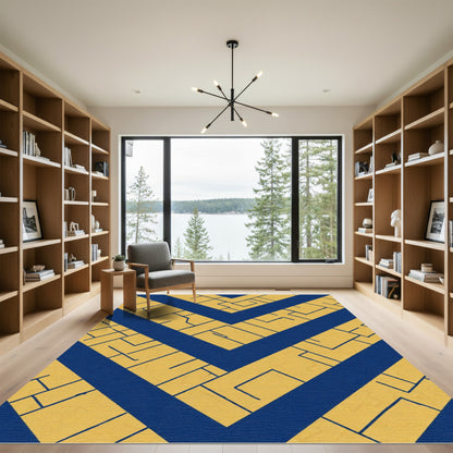 Golden Blue Geometric Chevron Rug