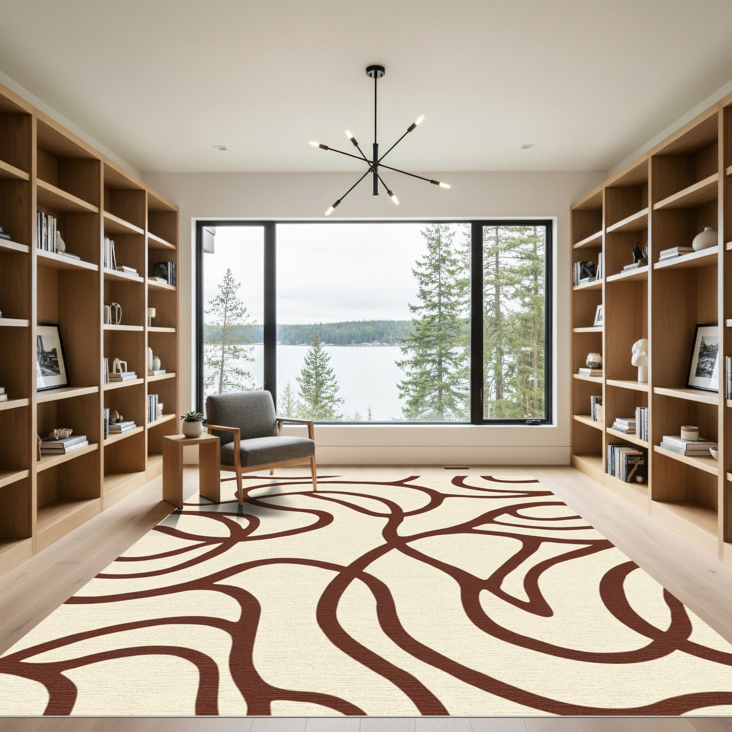 Cream Brown Organic Swirl Rug