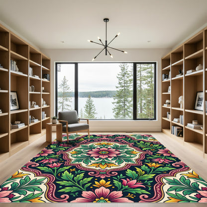 Rich Floral Medallion Vivid Color Rug