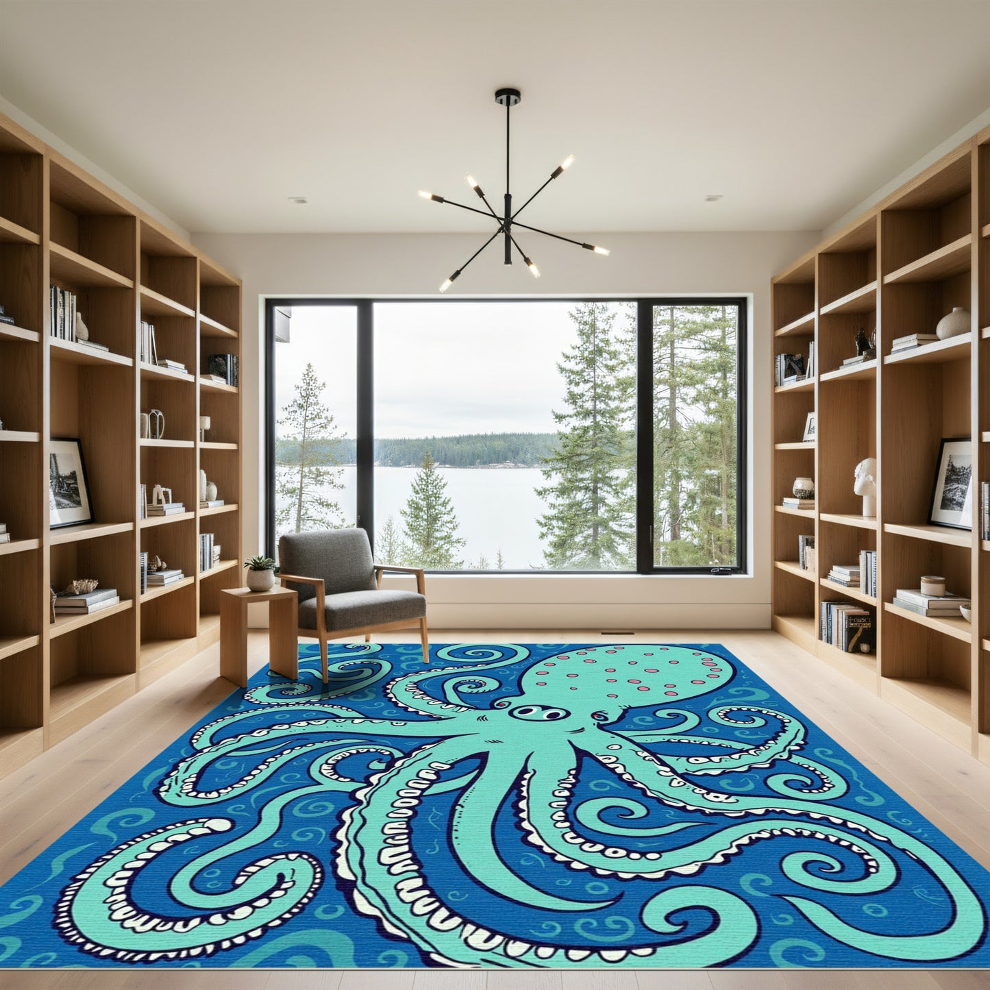 Teal Octopus Swirl Blue Ocean Rug