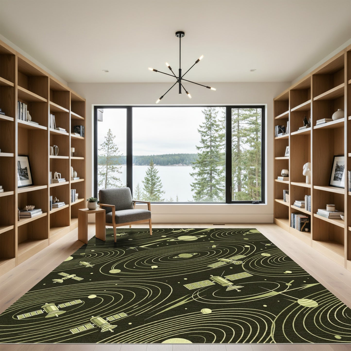 Olive Space Satellites Galactic Swirls Rug