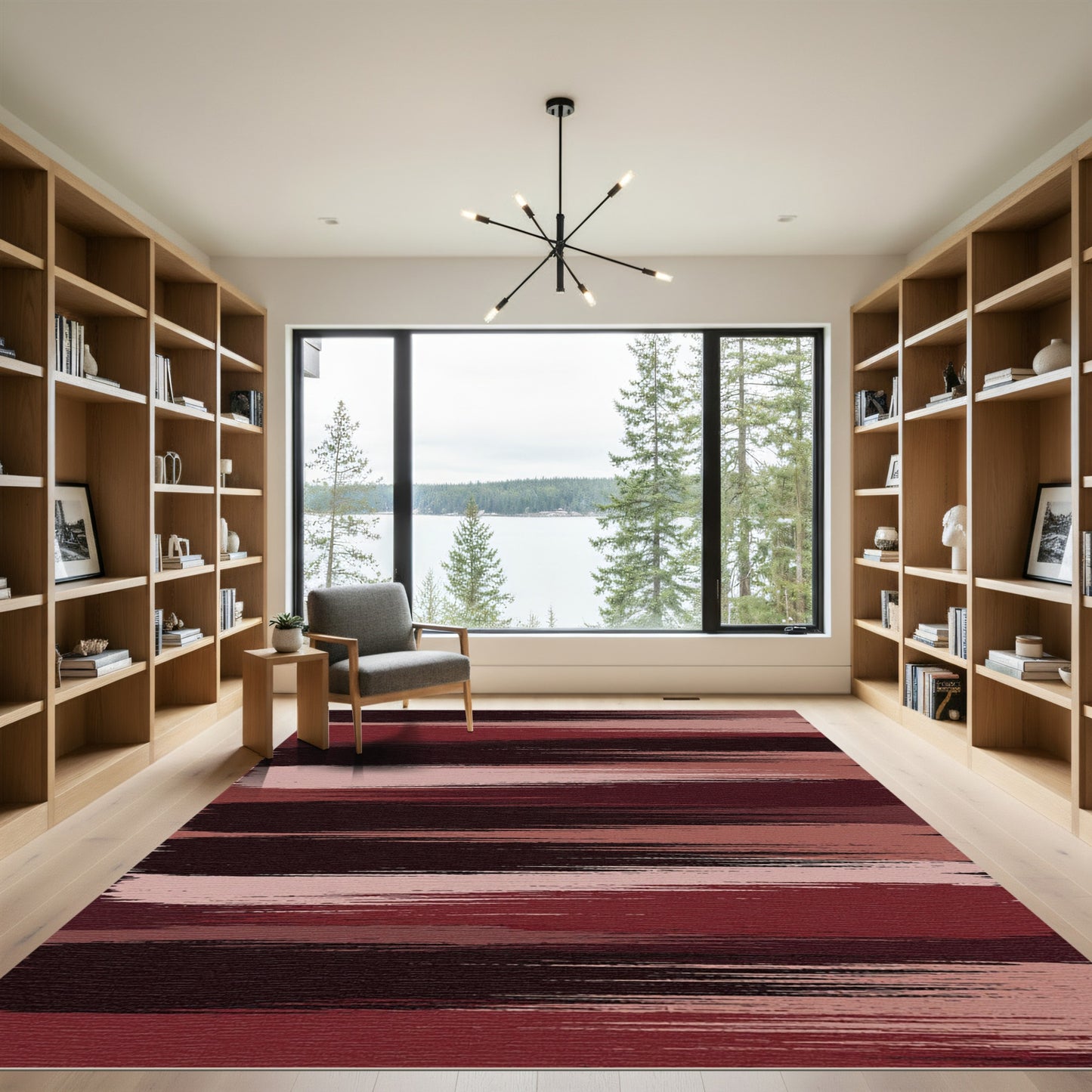 Abstract Crimson and Blush Painted Stripes Rug
