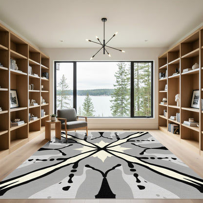 Monochromatic Starburst Geometric Symmetry Rug