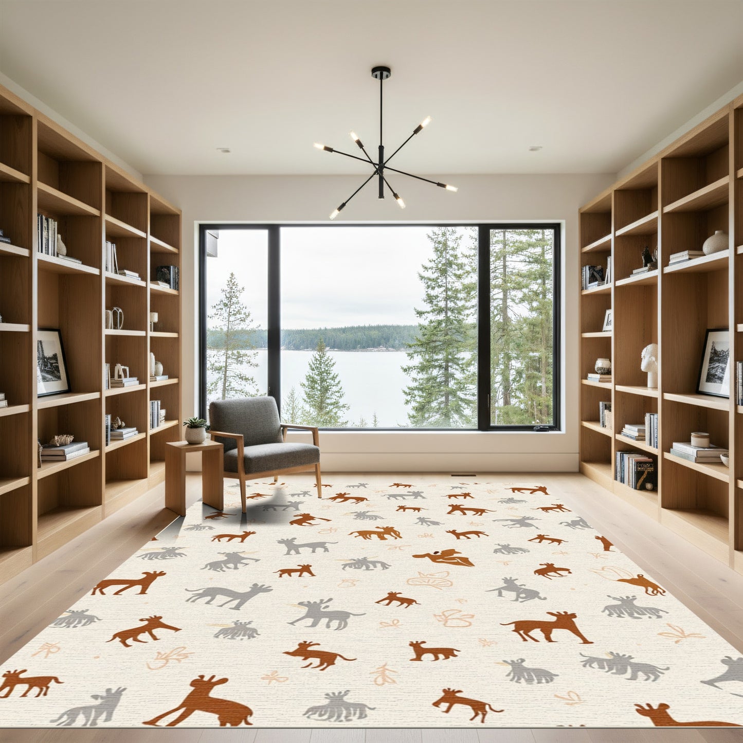 Earthy Brown Gray Animal Silhouette Repeat Rug