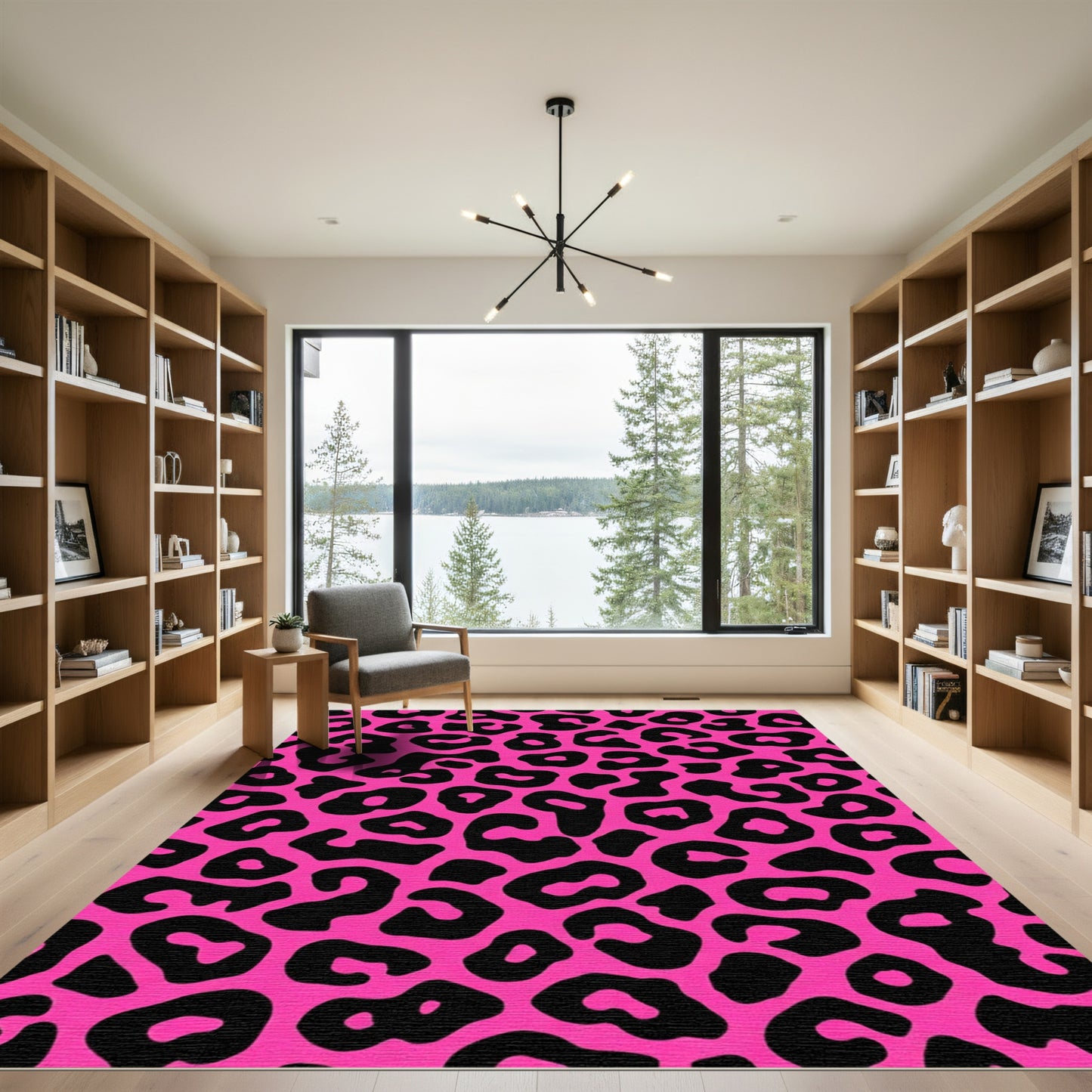 Bold Pink Black Leopard Print Rug
