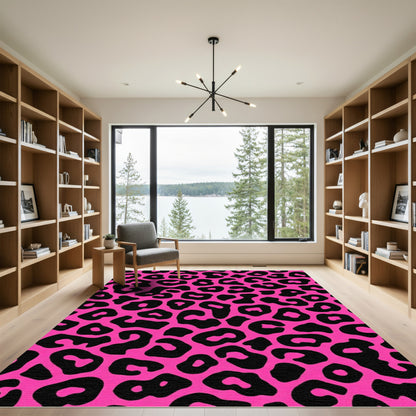 Bold Pink Black Leopard Print Rug