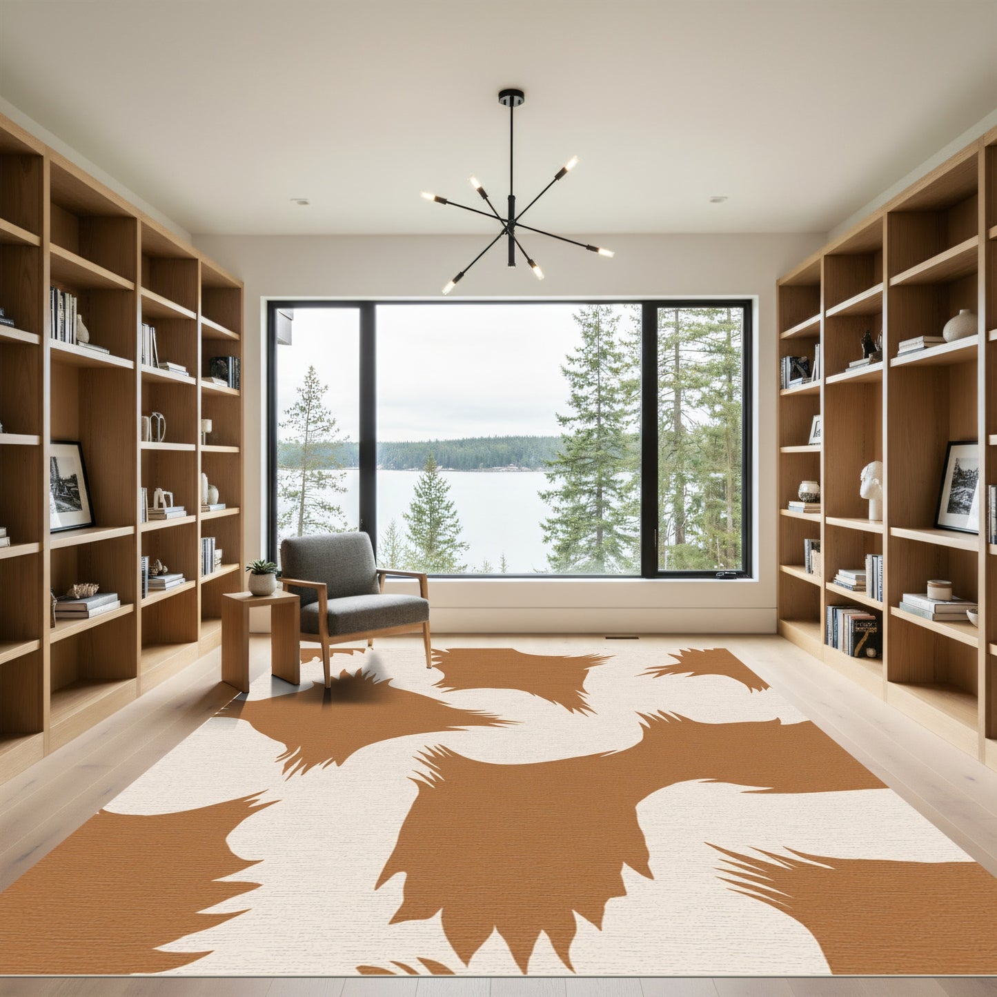 Brown Cream Abstract Splatter Rug