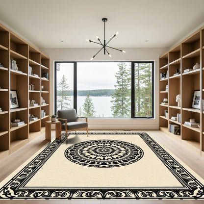 Black Floral Medallion Border Rug