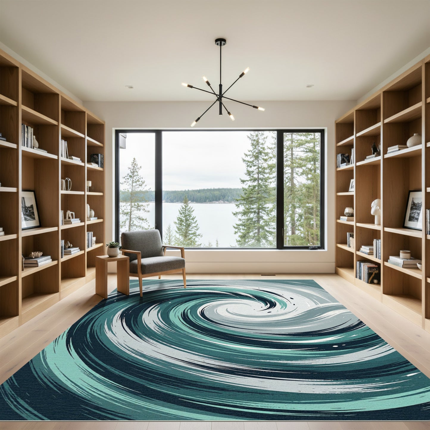 Deep Teal Whirlpool Abstract Rug