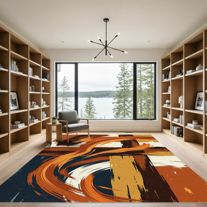 Modern Abstract Burnt Orange Flowing Lines Rug