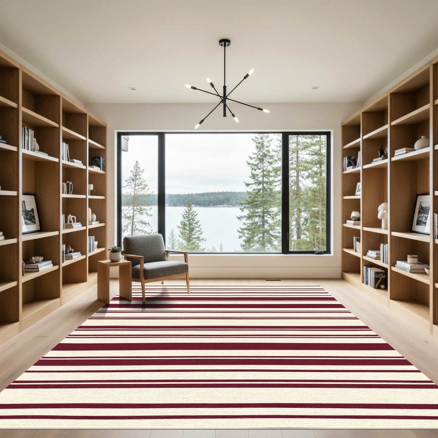 Deep Burgundy Hand Drawn Stripes Rug