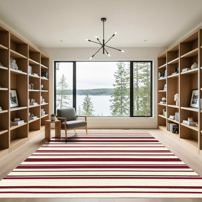 Deep Burgundy Hand Drawn Stripes Rug