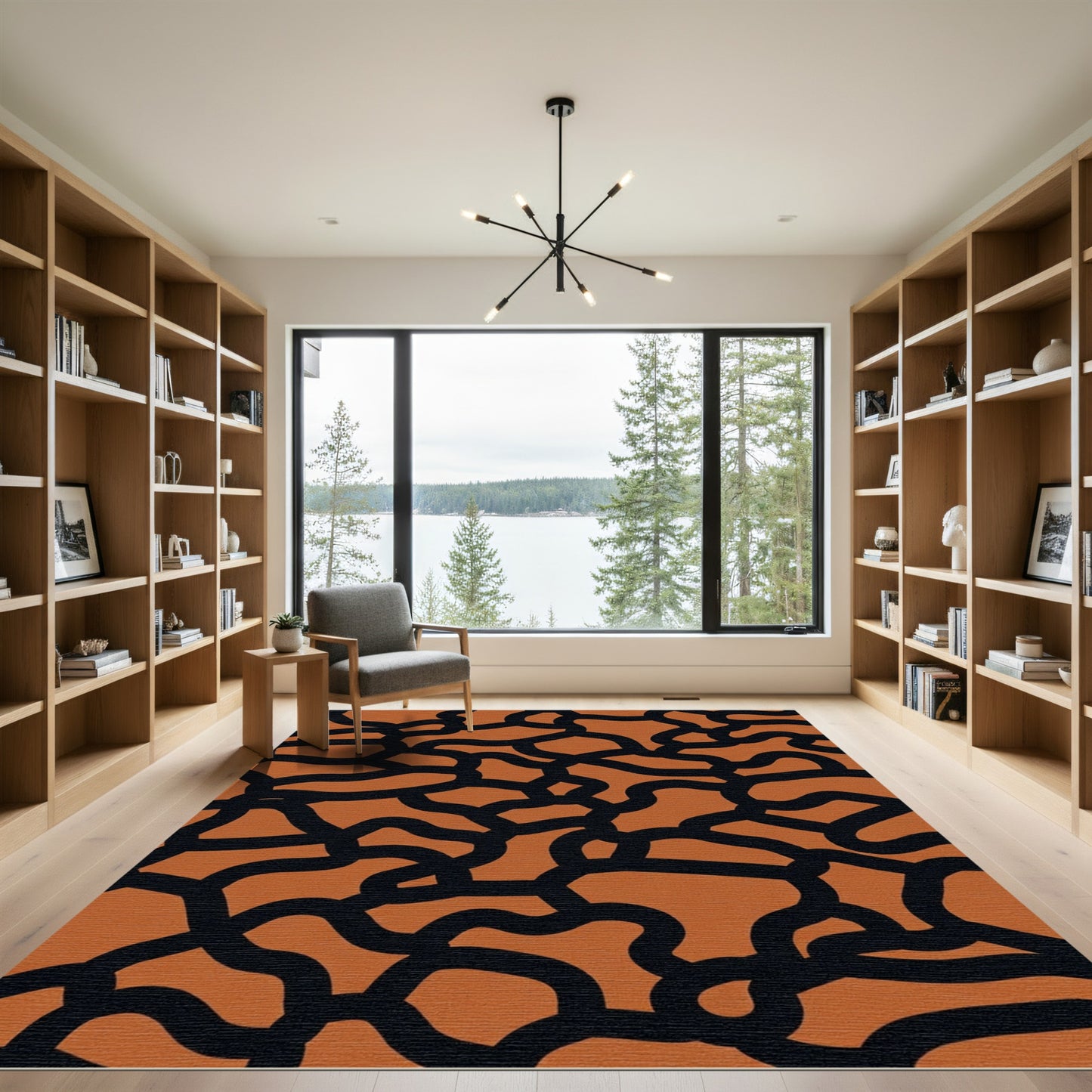 Organic Black Curving Terracotta Forms Rug