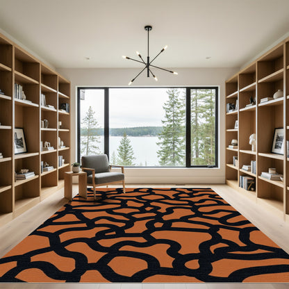 Organic Black Curving Terracotta Forms Rug
