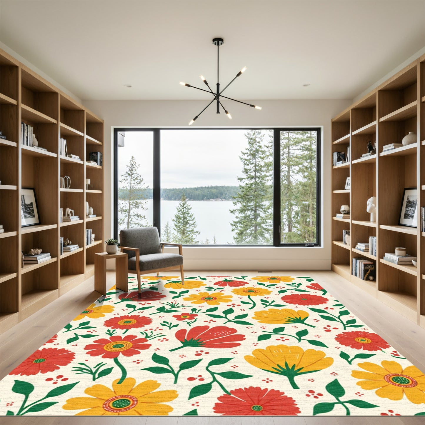Red Yellow Floral Garden Burst Rug
