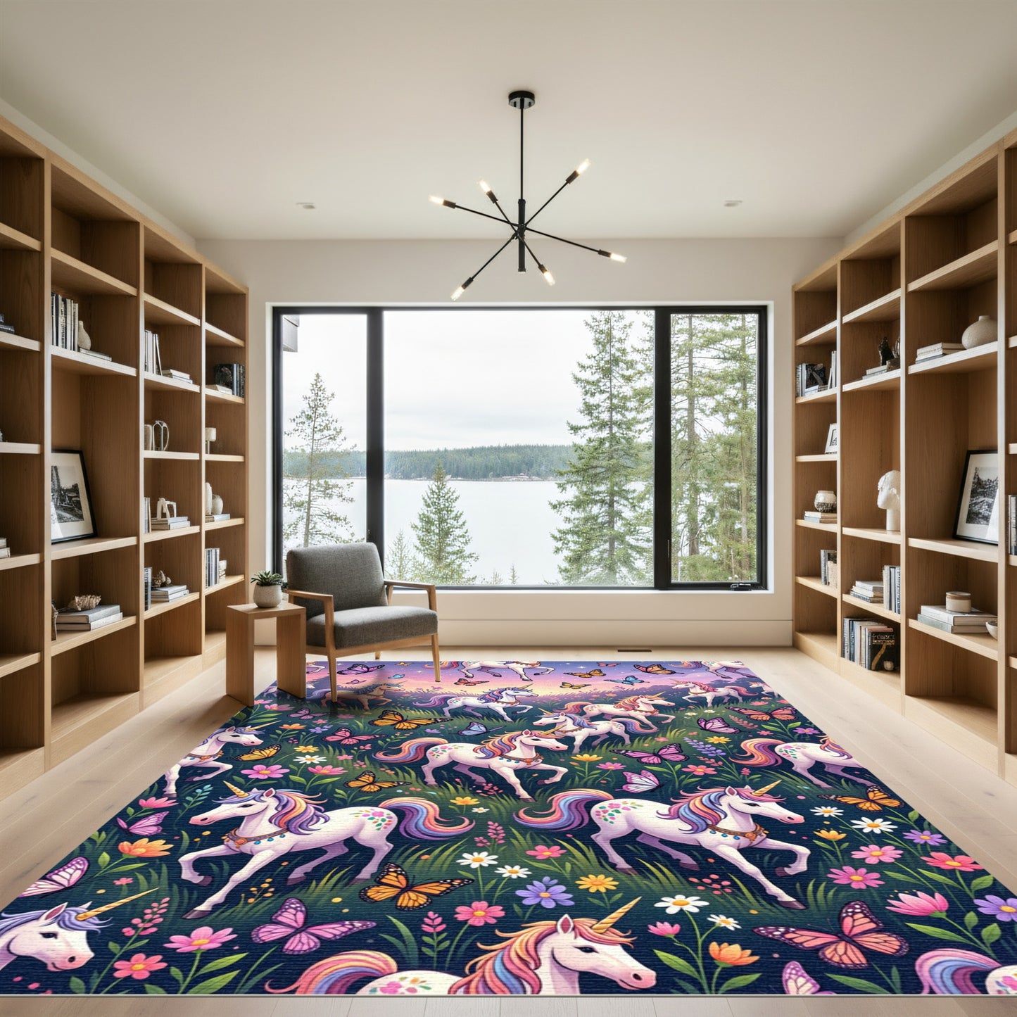 Whimsical Pastel Unicorn Butterfly Garden Rug