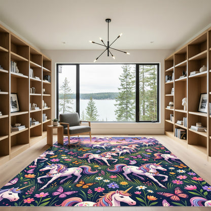 Whimsical Pastel Unicorn Butterfly Garden Rug