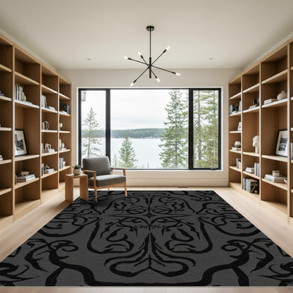 Dark Gray Ornate Swirl Medallion Rug