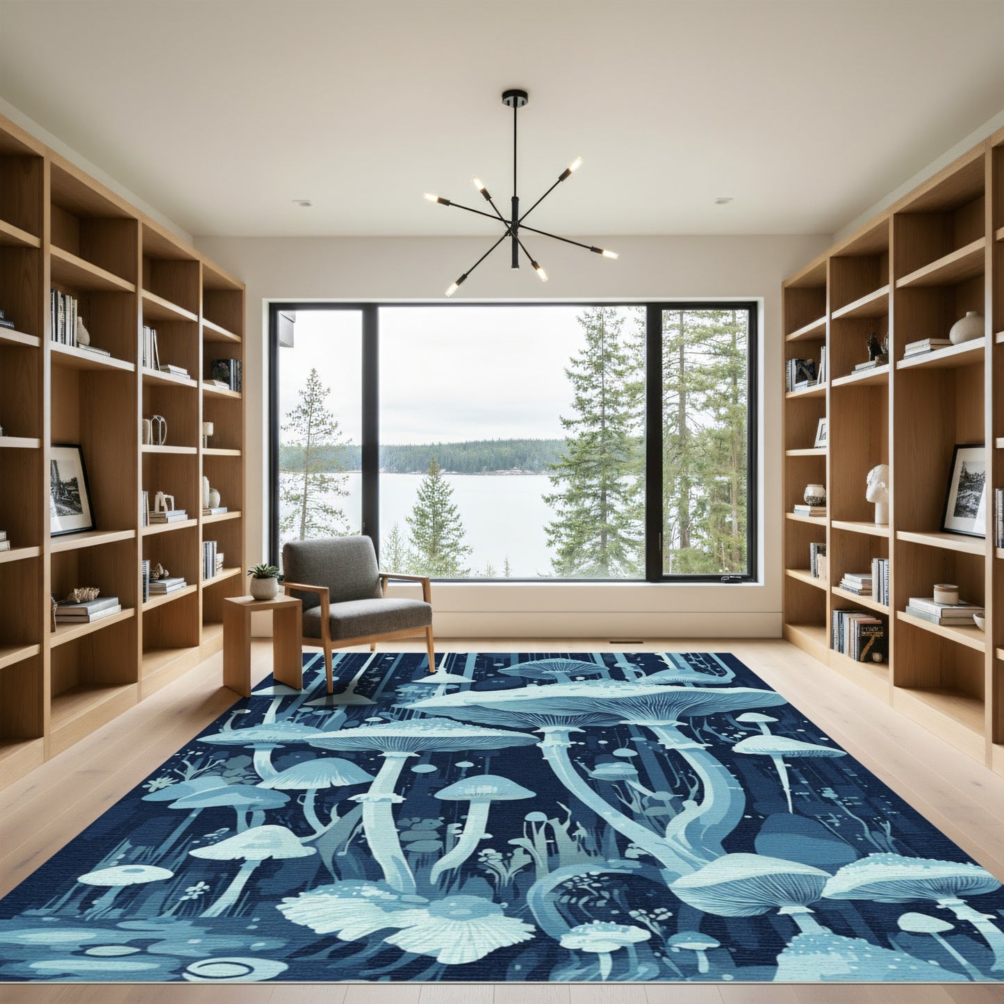 Mystic Blue Mushroom Forest Arrangement Rug