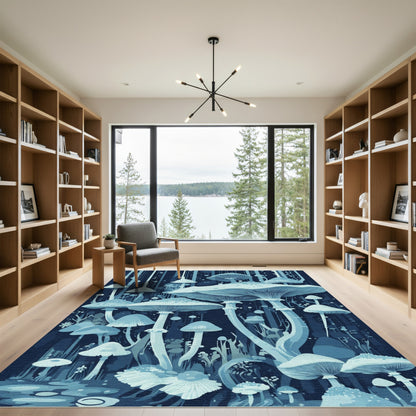Mystic Blue Mushroom Forest Arrangement Rug