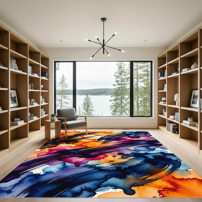 Vibrant Multicolored Abstract Watercolor Swirl Rug