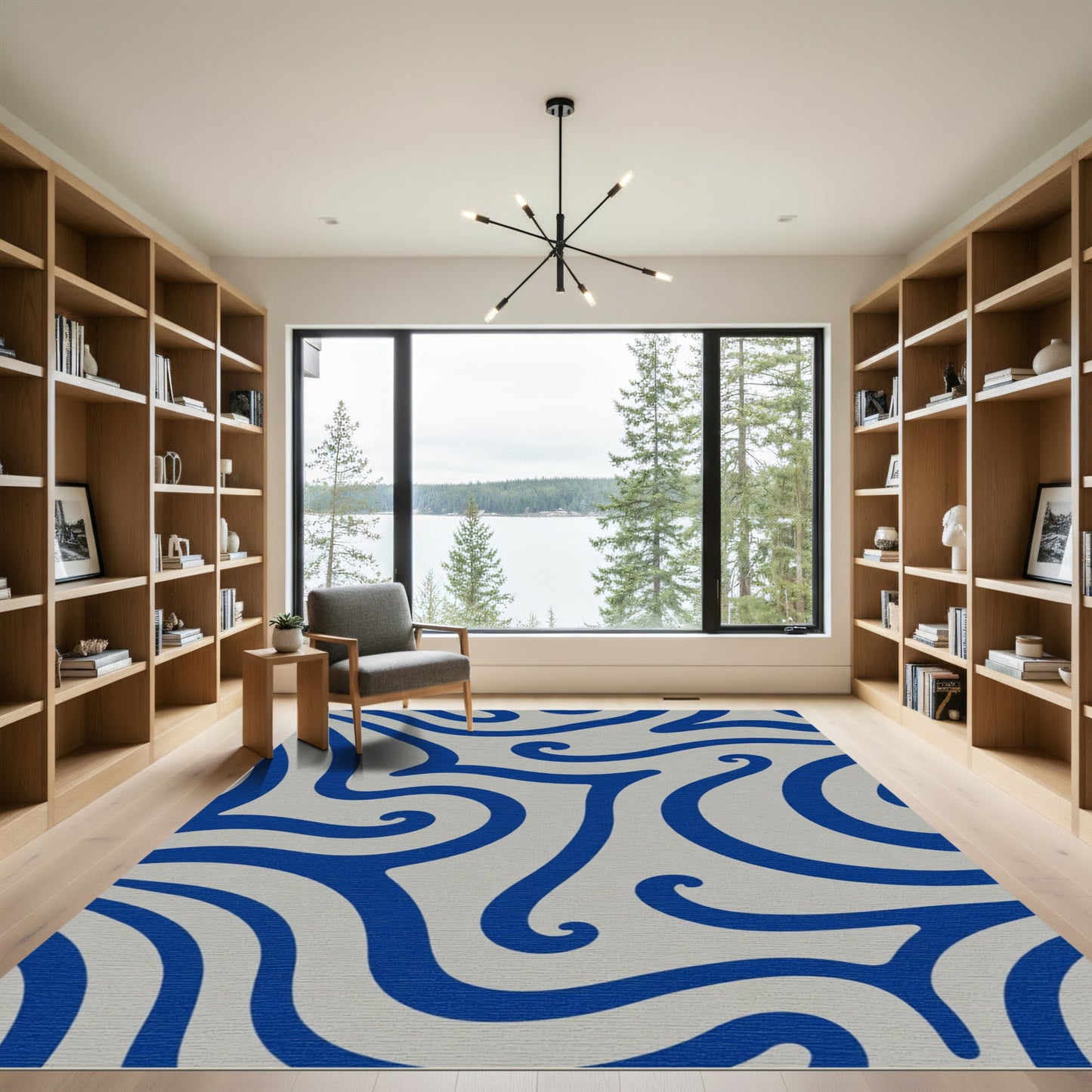 Royal Blue Swirl Abstract Flow Rug