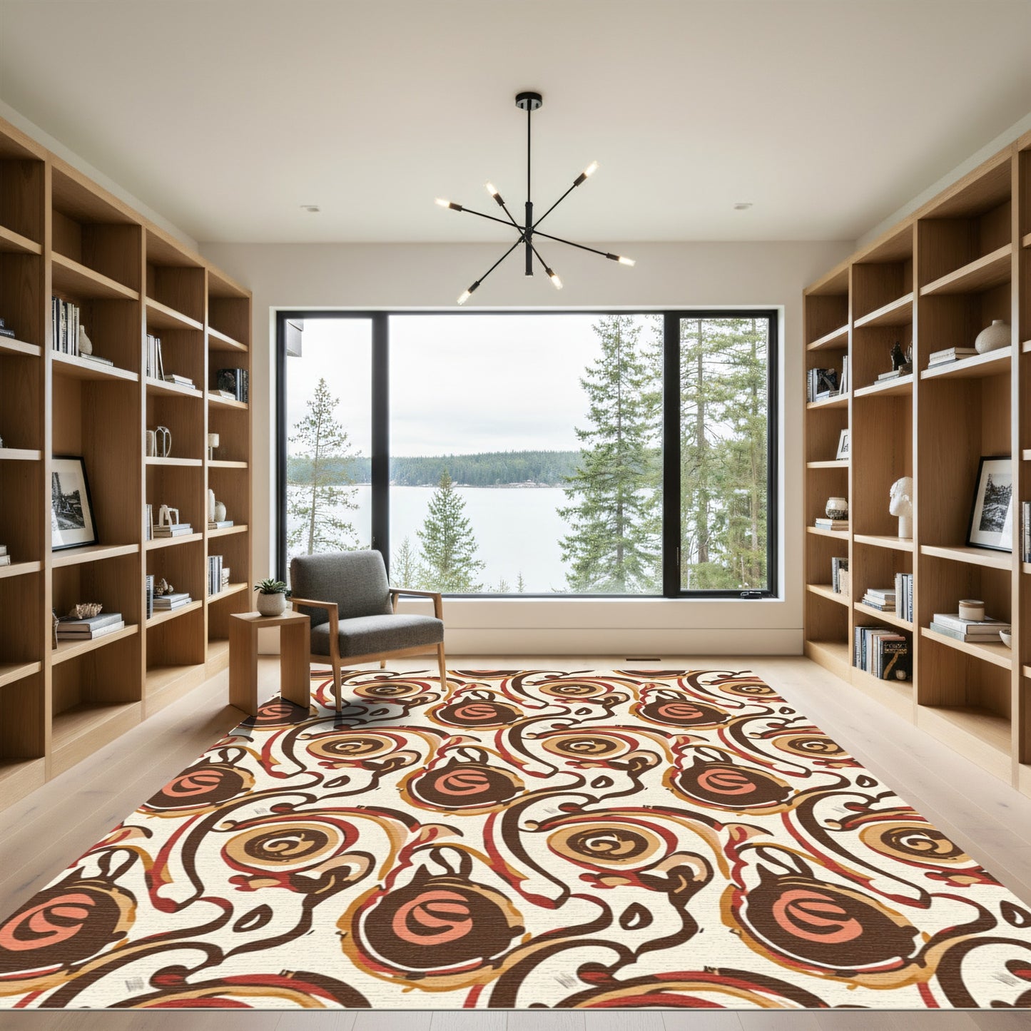 Brown Coral Swirl Abstract Medallion Rug