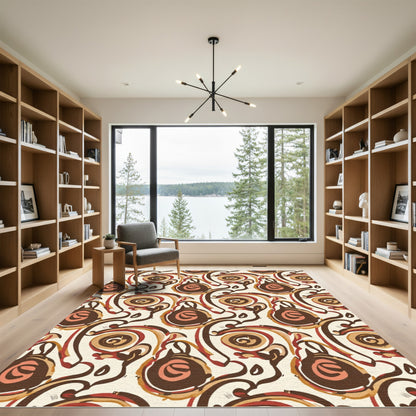 Brown Coral Swirl Abstract Medallion Rug