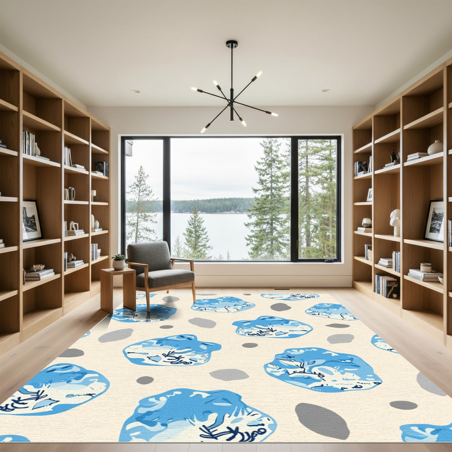 Abstract Blue Pebble Organic Composition Rug
