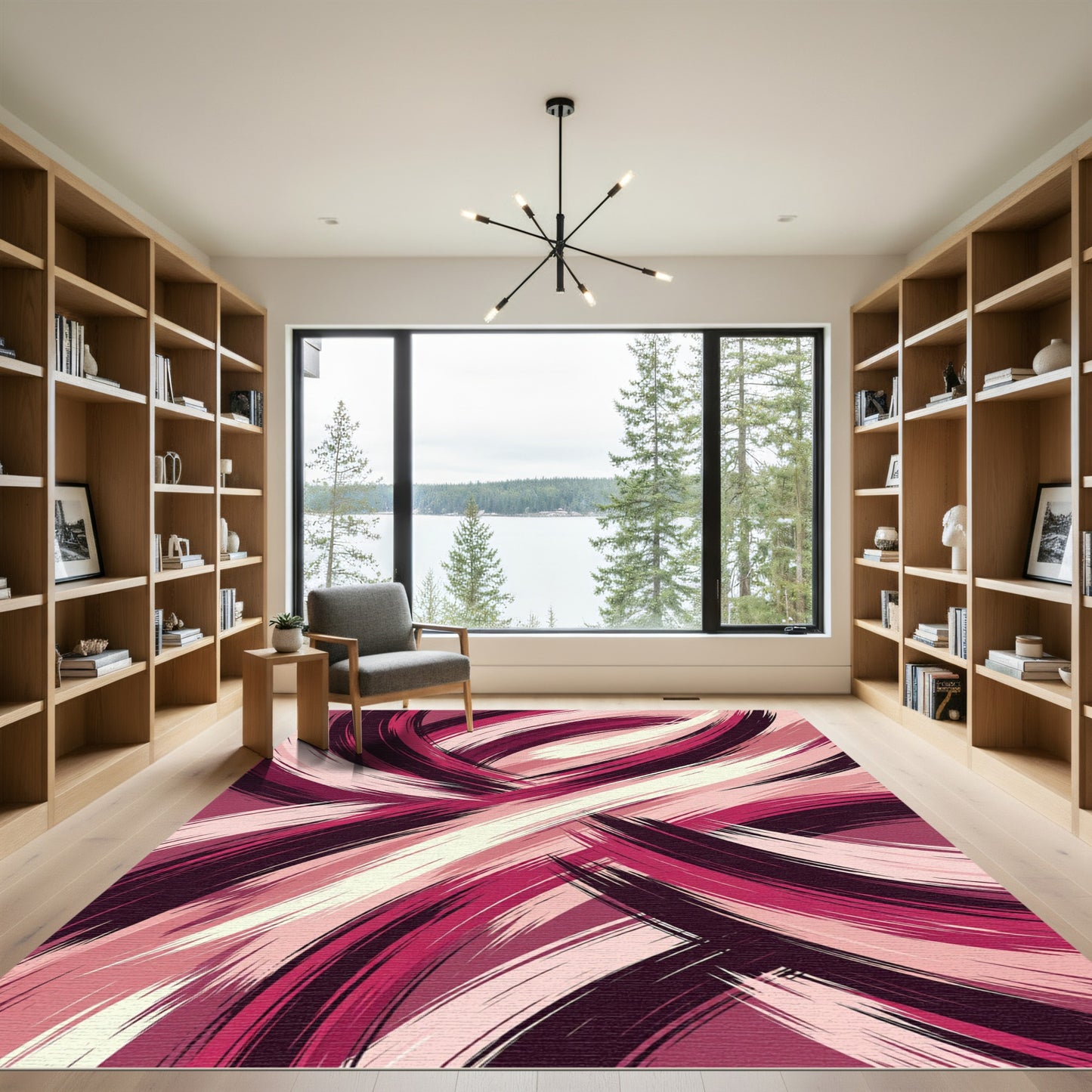 Abstract Crimson Rose Swirl Movement Rug
